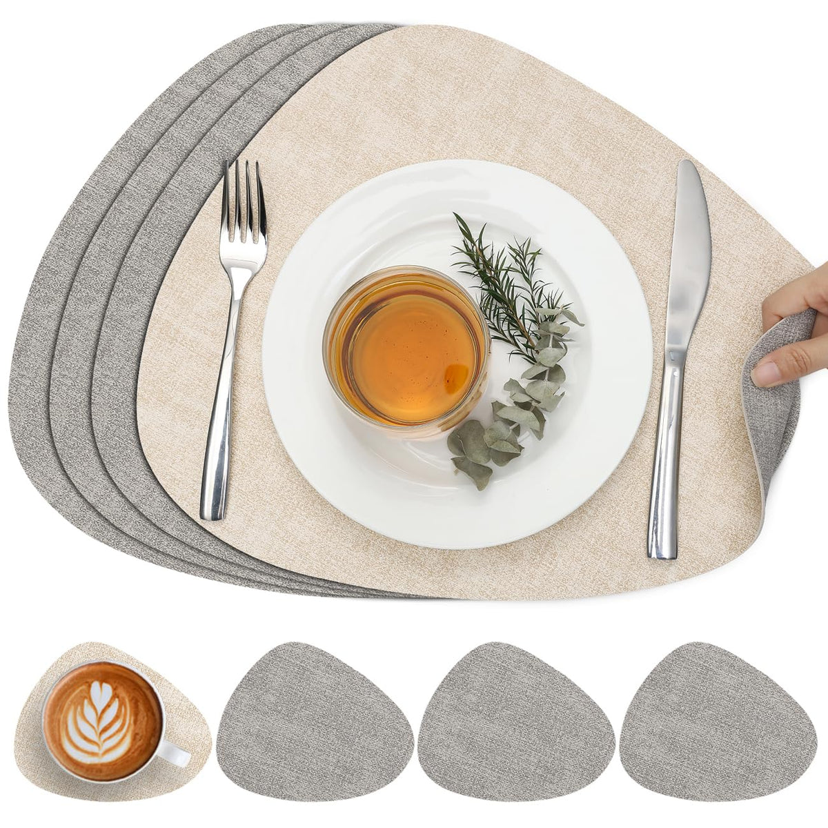 Faux Leather Placemats Set of 4, Dual Sided with Drink Coasters
