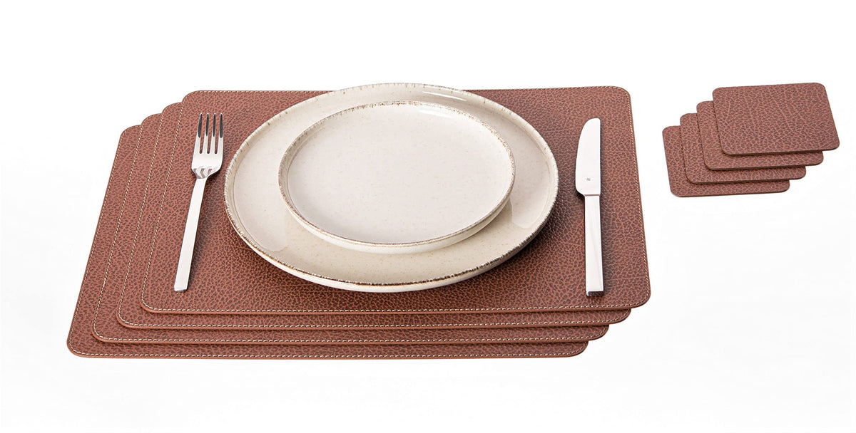 Nikalaz Set of Small Black 4 Placemats and 4 Coasters Made of Recycled Leather, Place Mats (15.7'' x 11.8'' and Coasters 3.9'' x 3.9'', Black)