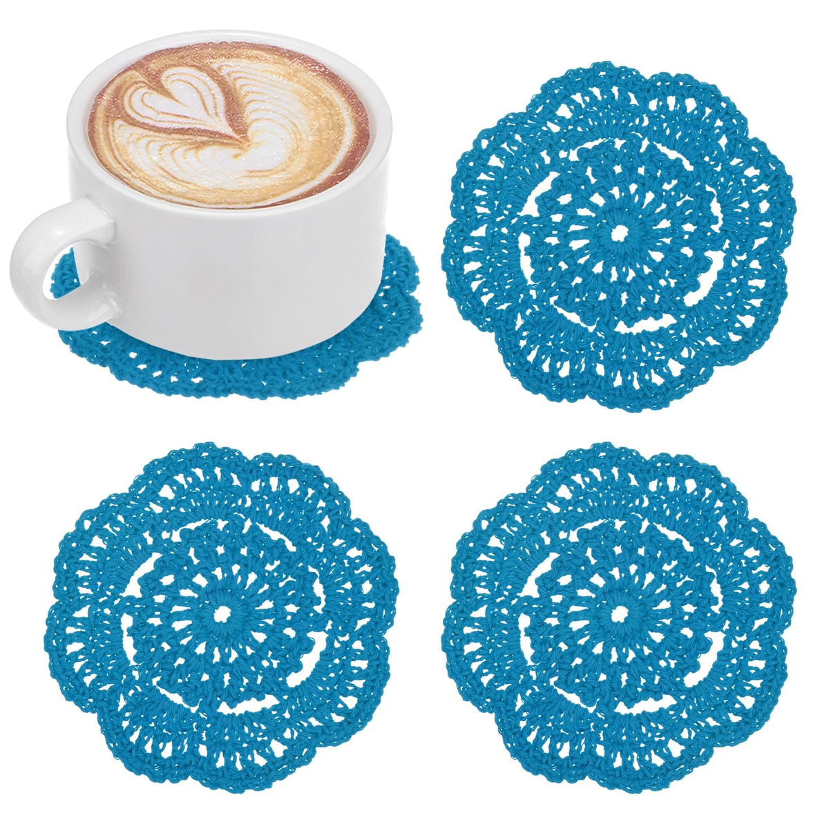 M METERXITY 8pcs Handmade Crochet Coasters 4"/10cm Round Light Pink