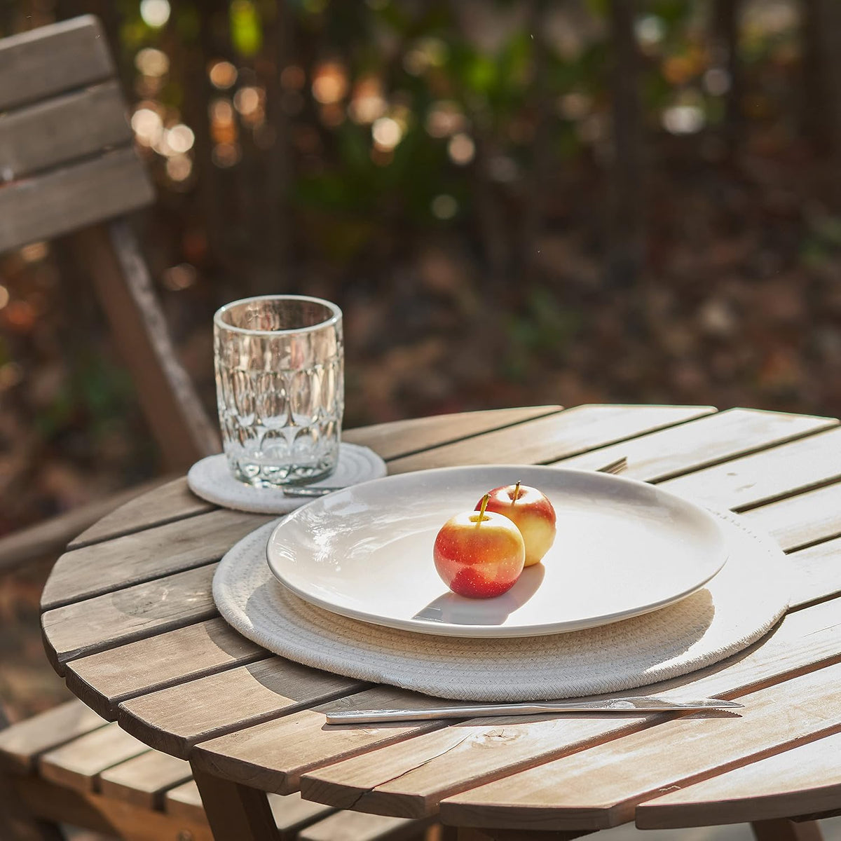 9-Piece Cotton Rope Placemats, Coasters & Holder, Off White