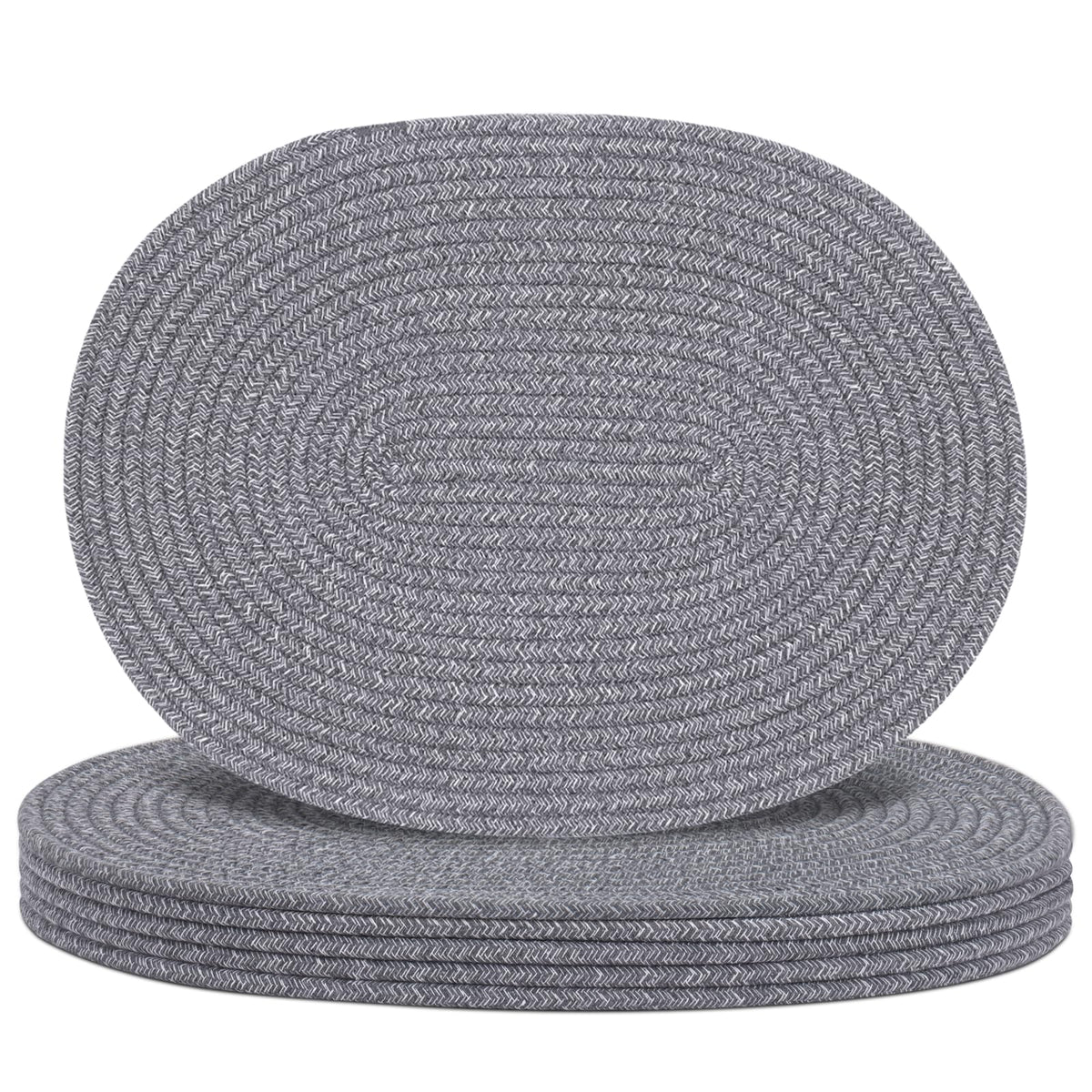 Oval Woven Placemats Set of 6, Boho Cotton Rope Braided Table Mats, 17x13 Inches Non Slip Heat Resistant Place Mats for Dining Room, Thick Hot Pads for Farmhouse Kitchen Table Decor. (Brown)