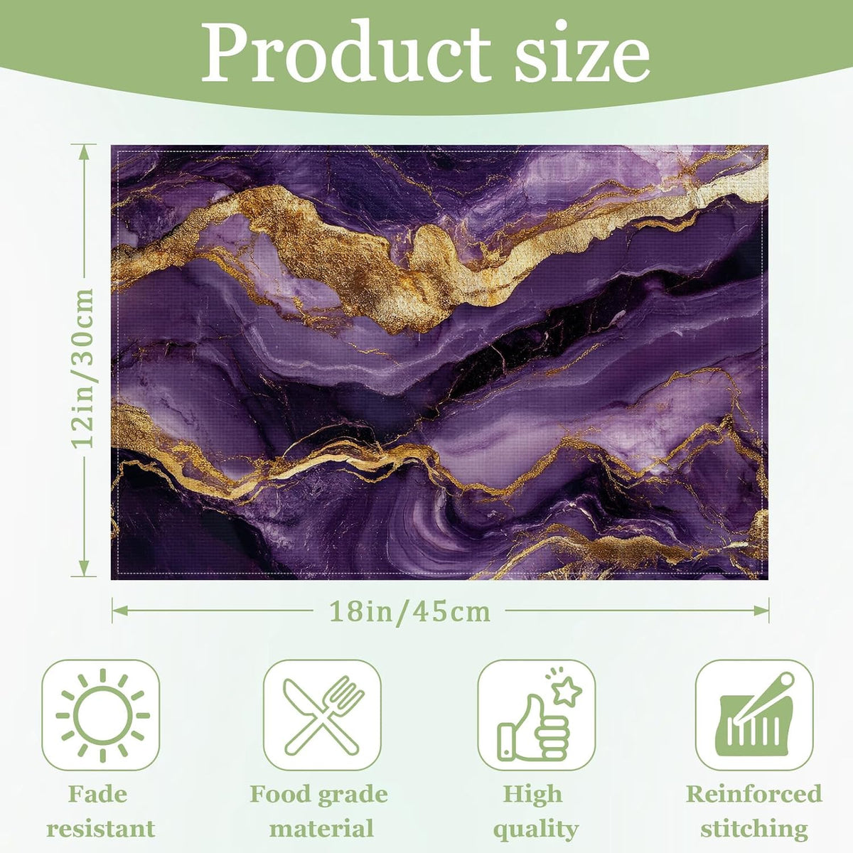 Purple Gold Marble Placemats Set of 6, Washable Heat Resistant Table Mat Linen Place Mats for Party Kitchen Dining Home Decor 12x18 Inch
