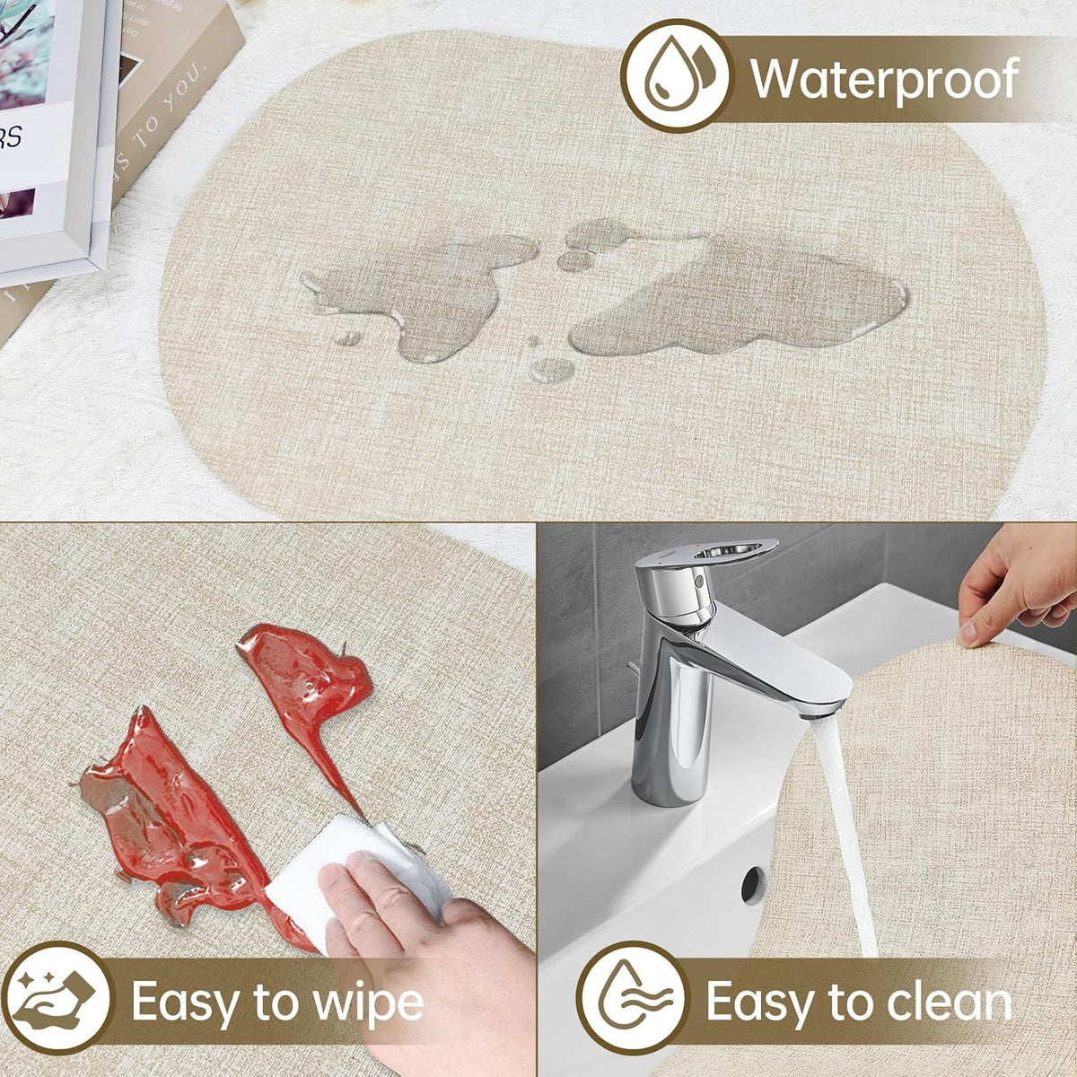Faux Leather Placemats Set of 4 with Matching Coasters, Heat Resistant PU Oval Placemats, Waterproof Wipeable Washable Place Mats, Non-Slip Table Placemats for Dining Table Kitchen Patio