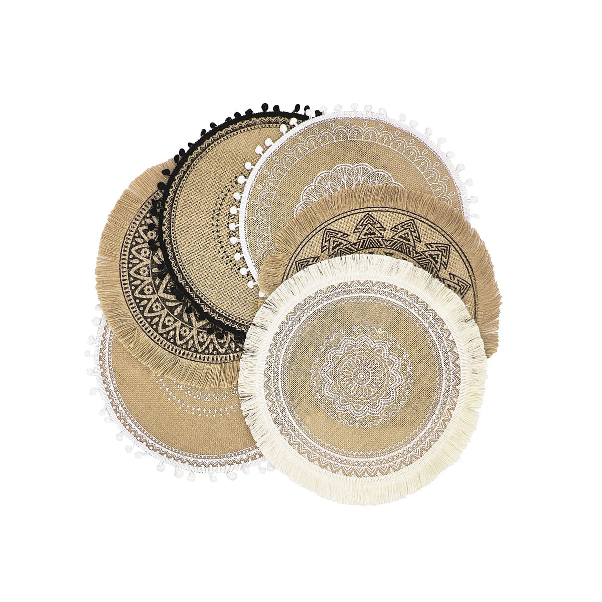Round Placemats Set of 6, Dining Winter Modern Dinner Braided Beige Boho Round Table and Fall Circle Placemats Boho Tssels Runner Kitchen Table Plate Mats Set of 6 (Colour A)