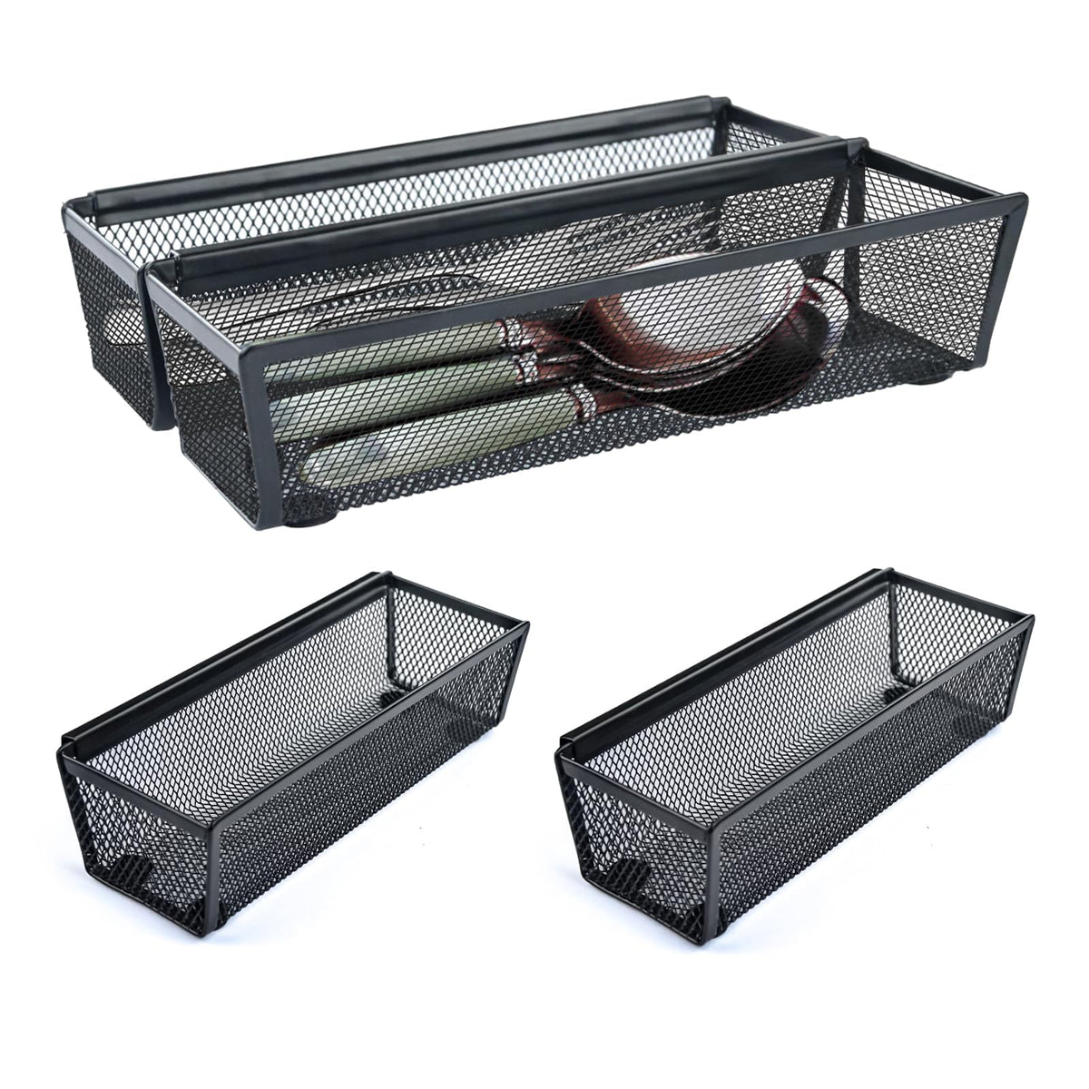 2PCS Utensil Drawer Organizer for Kitchen, Mesh silverware drawer organizer