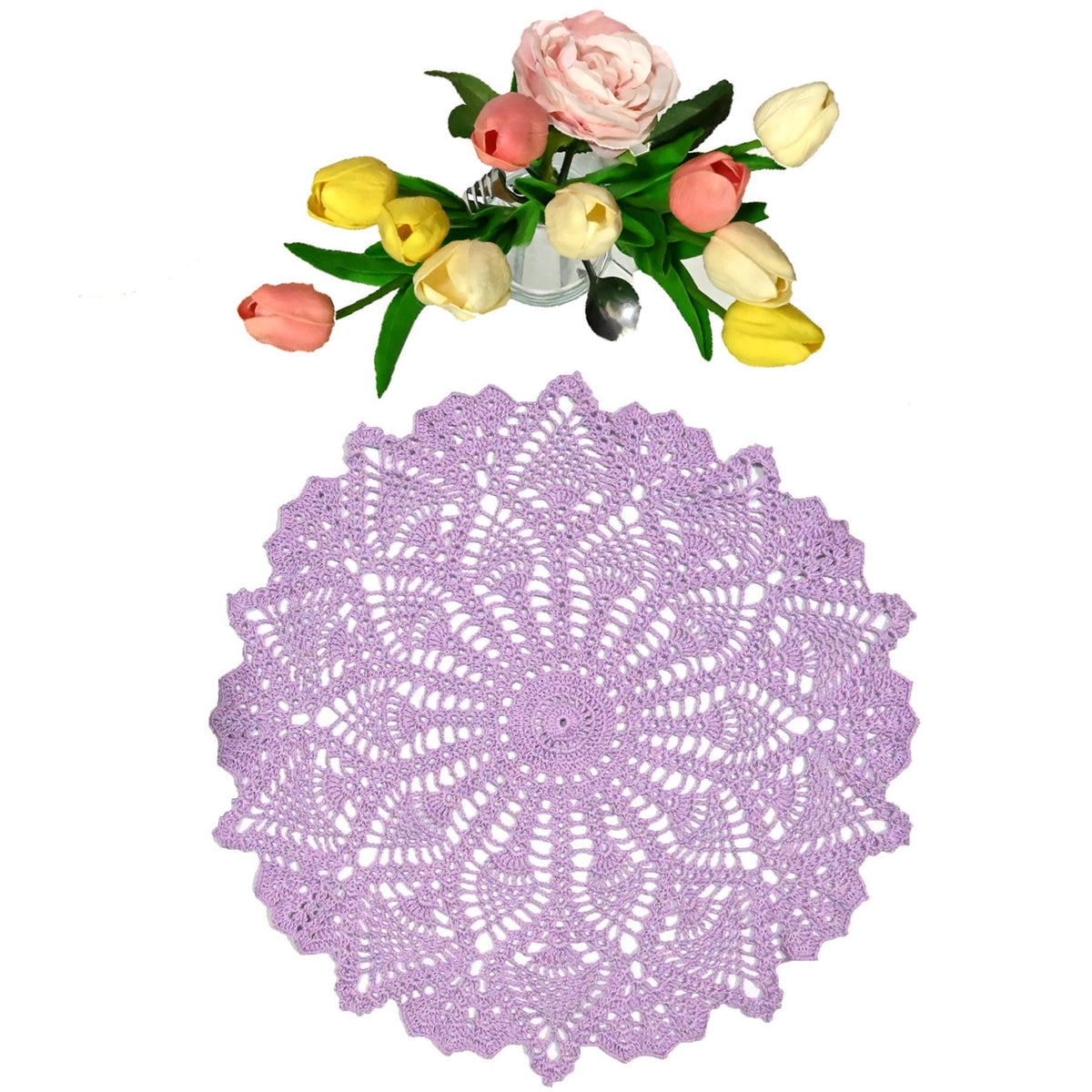 18 in to 20 in Doily Coasters Lace Tablecloth Doilies Handmade Crochet Placemat Women Vase Mat Kitchen Table Runner for Mother's Day Wedding (1PC, Red)