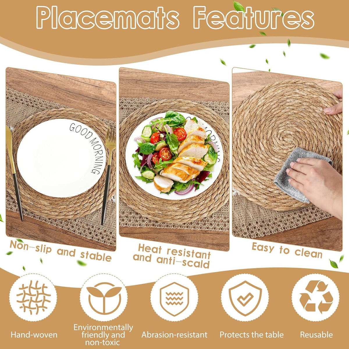 Boho Placemats Set of 6,Table Runner with Matching Round Woven Placemats,Macrame Table Decor Farmhouse Style Natural Burlap Cotton Placemats for Kitchen and Dining Table Centerpiece Home Decorations