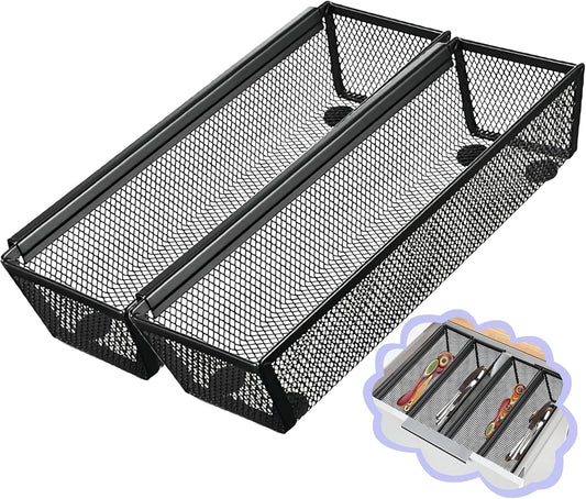 2PCS Utensil Drawer Organizer for Kitchen, Mesh silverware drawer organizer