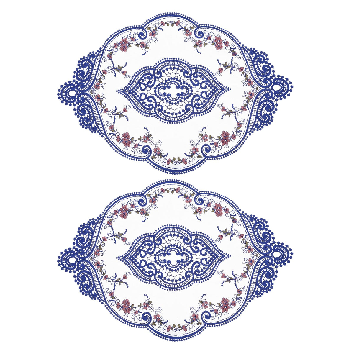 uxcell 2Pack Retro Lace Placemat 12x17-in Oval Embroidered Table Place Mats French Crochet Doilies Coasters Cup Mat for Home Wedding, Red