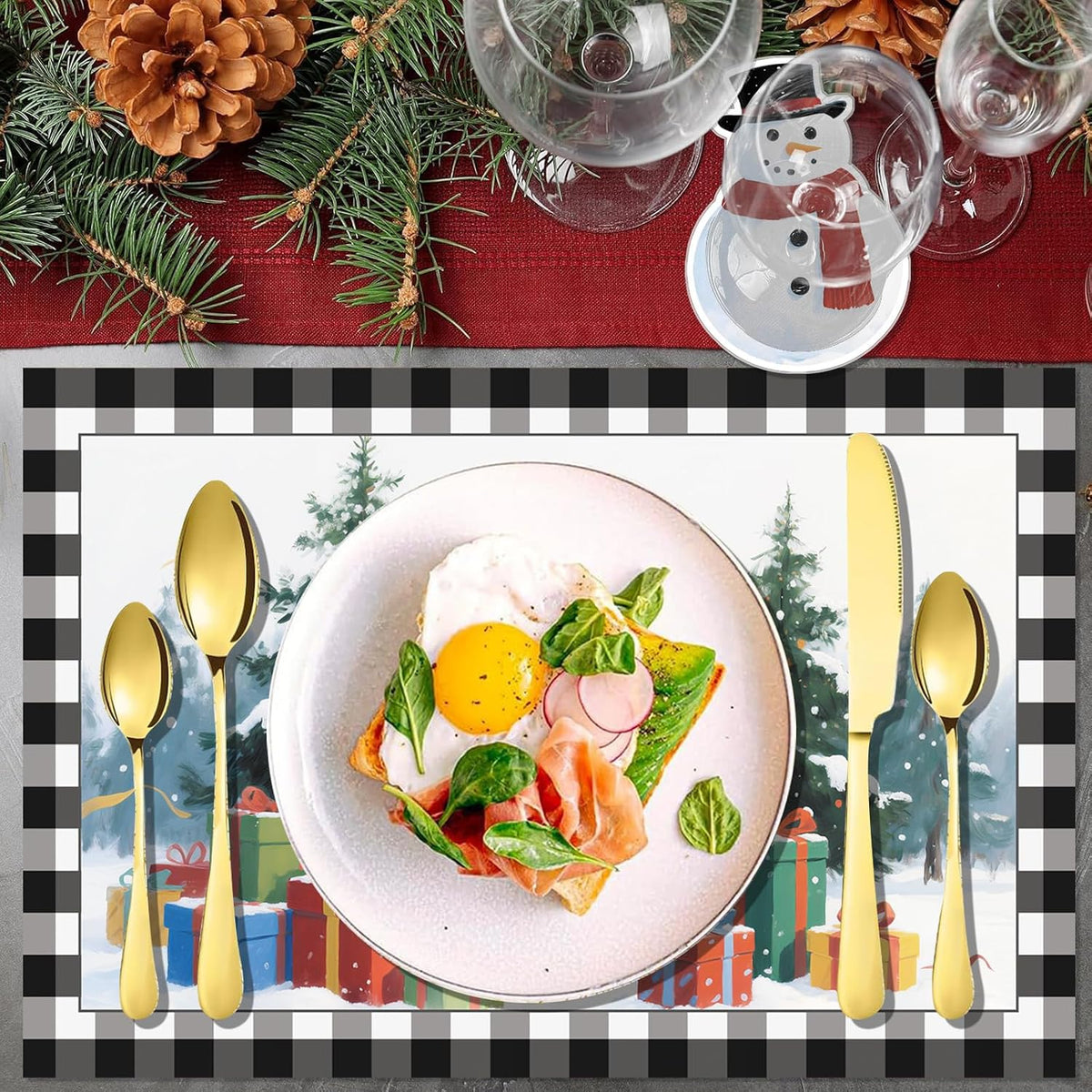 50 Pcs Christmas Paper Placemats, Christmas Tree Snowman Disposable Paper Place Mats with Coasters - 11 x 16.5 Inch Xmas Placemats Table Mats for Xmas Party Kitchen Dining Table Decor