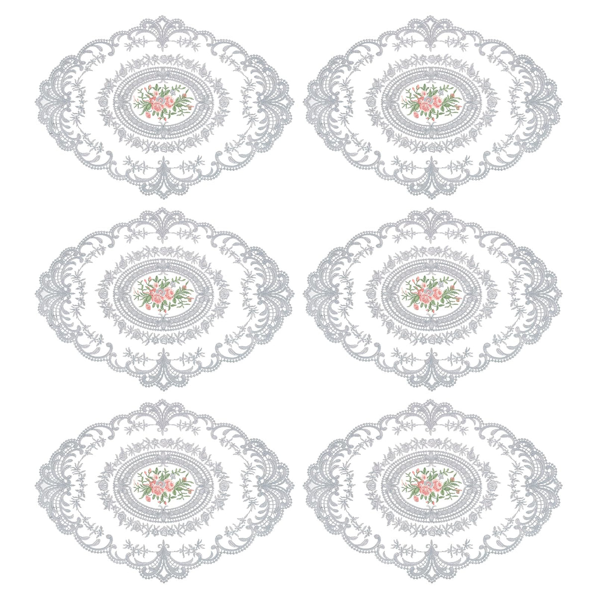 uxcell 6Pack Retro Lace Placemat 12x16-in Oval Embroidered Table Place Mats French Crochet Doilies Coasters Cup Mat for Home Wedding, Sapphire Blue
