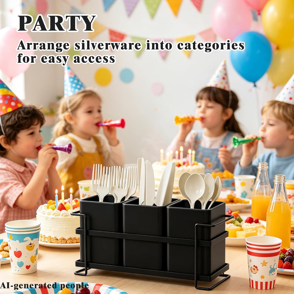 Ewaiira Silverware Caddy Utensil Holder for Party Large 3-Compartment Metal