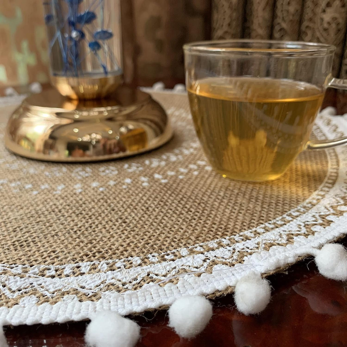 Round Placemats Set of 6, Dining Winter Modern Dinner Braided Beige Boho Round Table and Fall Circle Placemats Boho Tssels Runner Kitchen Table Plate Mats Set of 6 (Colour A)
