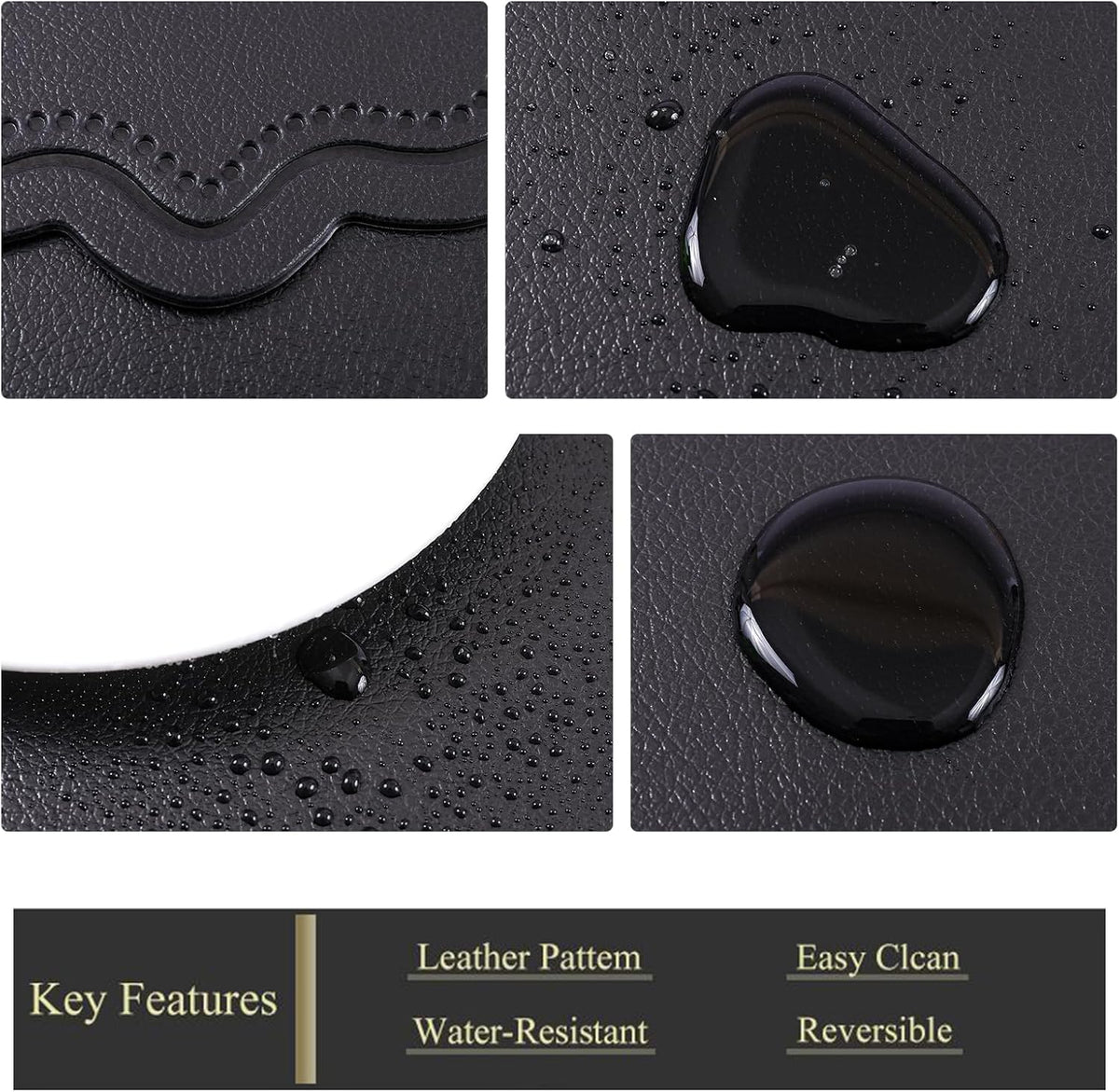 Black Placemats Indoor Set 6,Faux Leather Table Mat Waterproof