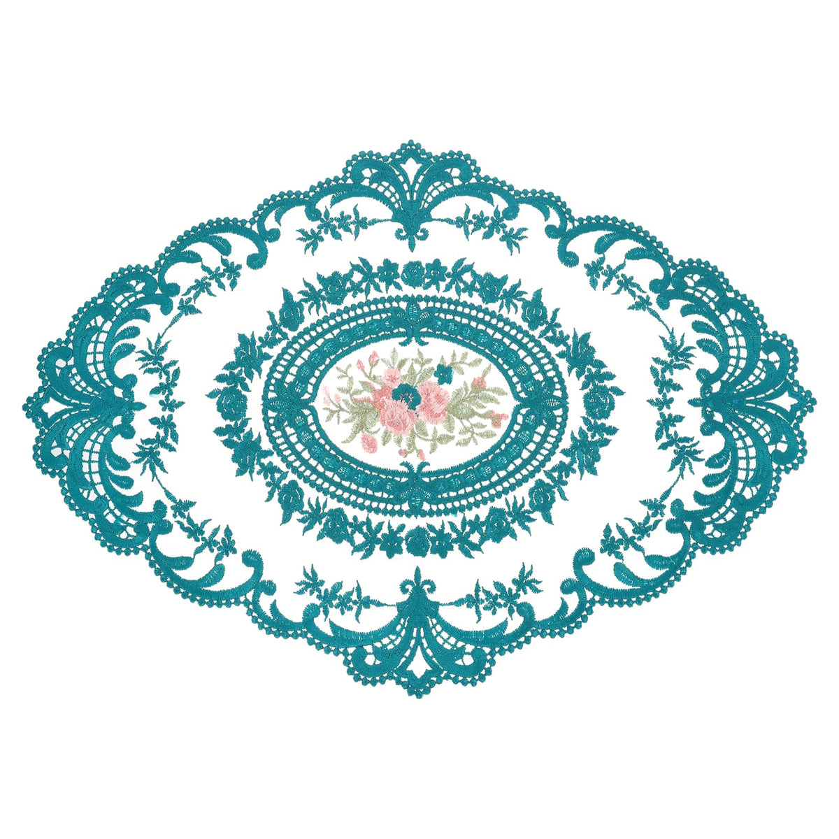 uxcell Retro Lace Placemat 16x22-in Oval Embroidered Table Place Mats French Crochet Doilies Coasters Cup Mat for Home Wedding, Pure White