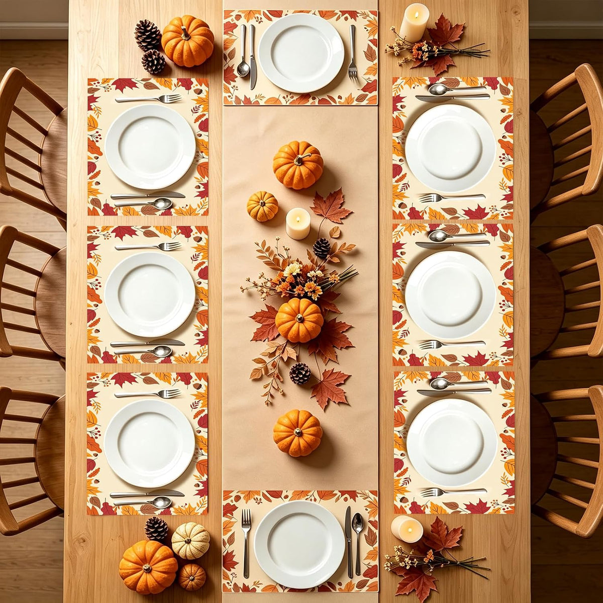 50Pcs Fall Paper Placemats, Autumn Pumpkins Disposable Placemats, 11 x 17 Inch Seasonal Thanksgiving Table Mats for Fall Party Kitchen Dining Thanksgiving Table Decoration