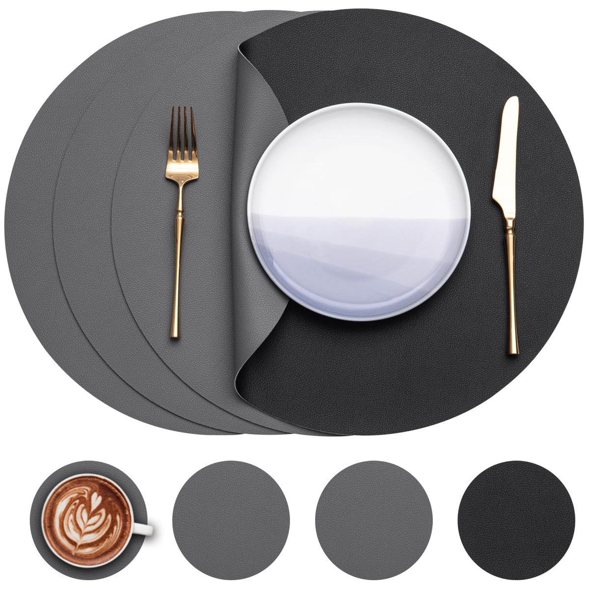 Myir JUN 15 Inches Round Placemats Set of 6 Faux Leather Place Mats