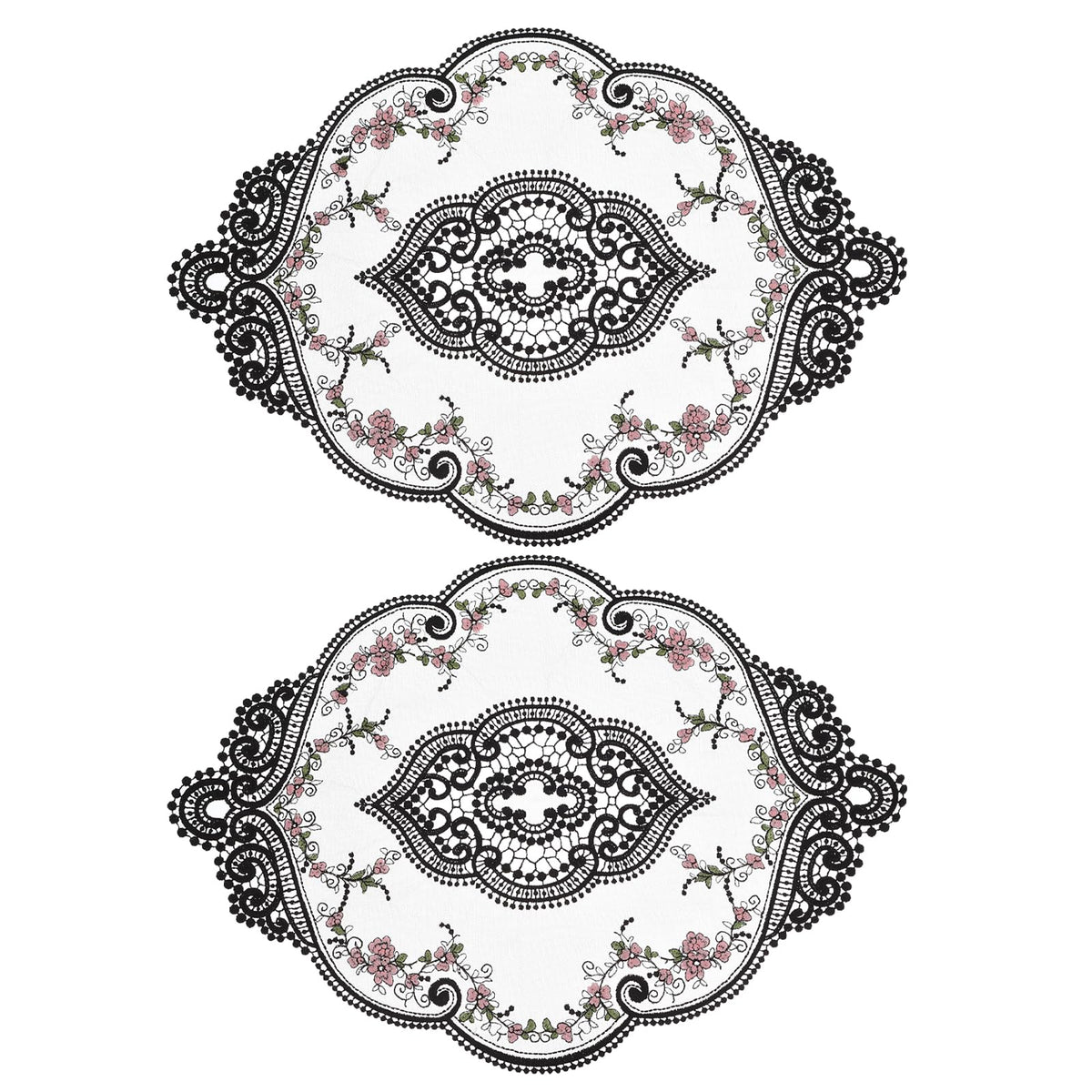 uxcell 2Pack Retro Lace Placemat 12x17-in Oval Embroidered Table Place Mats French Crochet Doilies Coasters Cup Mat for Home Wedding, Red