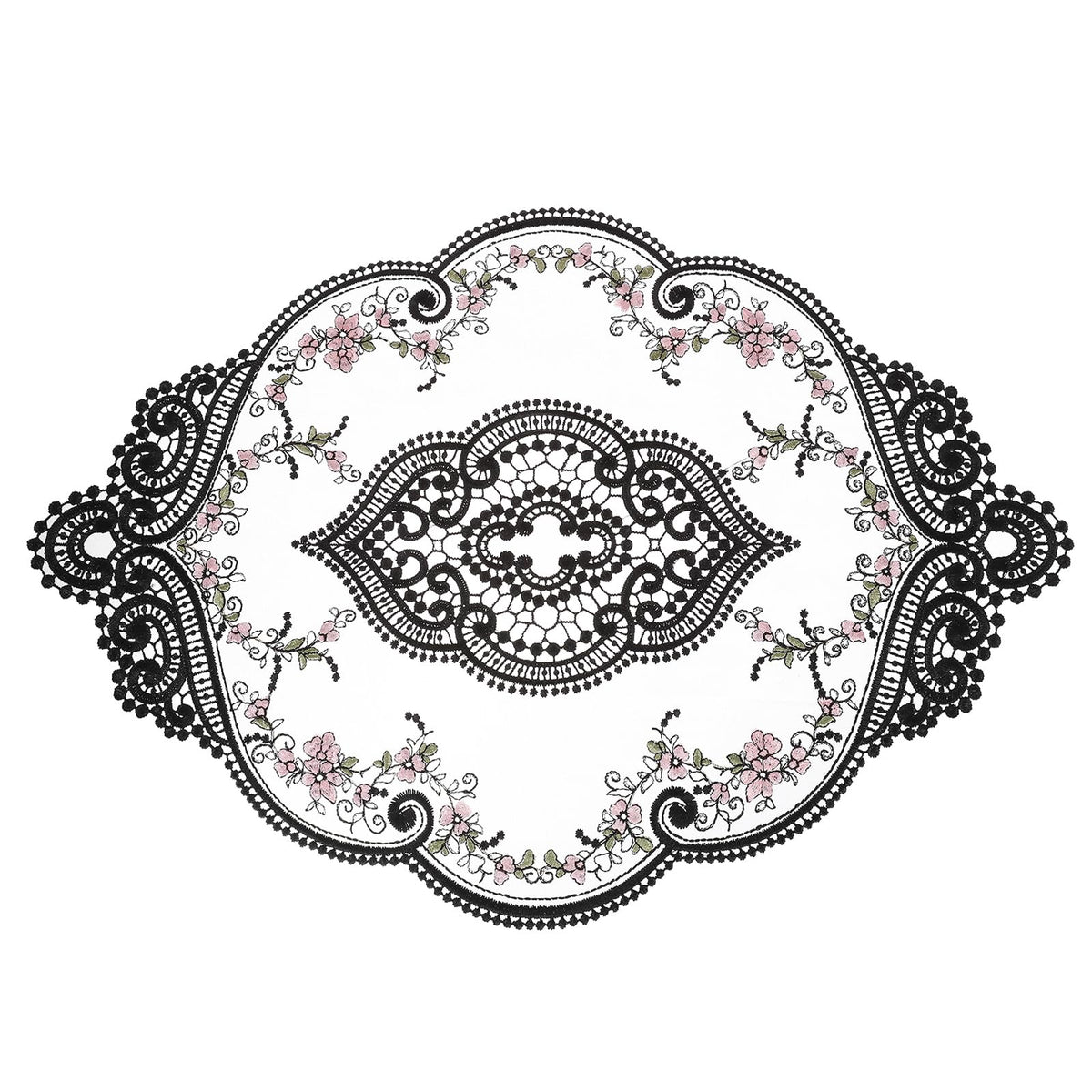 uxcell Retro Lace Placemat 12x17-in Oval Embroidered Table Place Mats French Crochet Doilies Coasters Cup Mat for Home Wedding, Dusty Rose