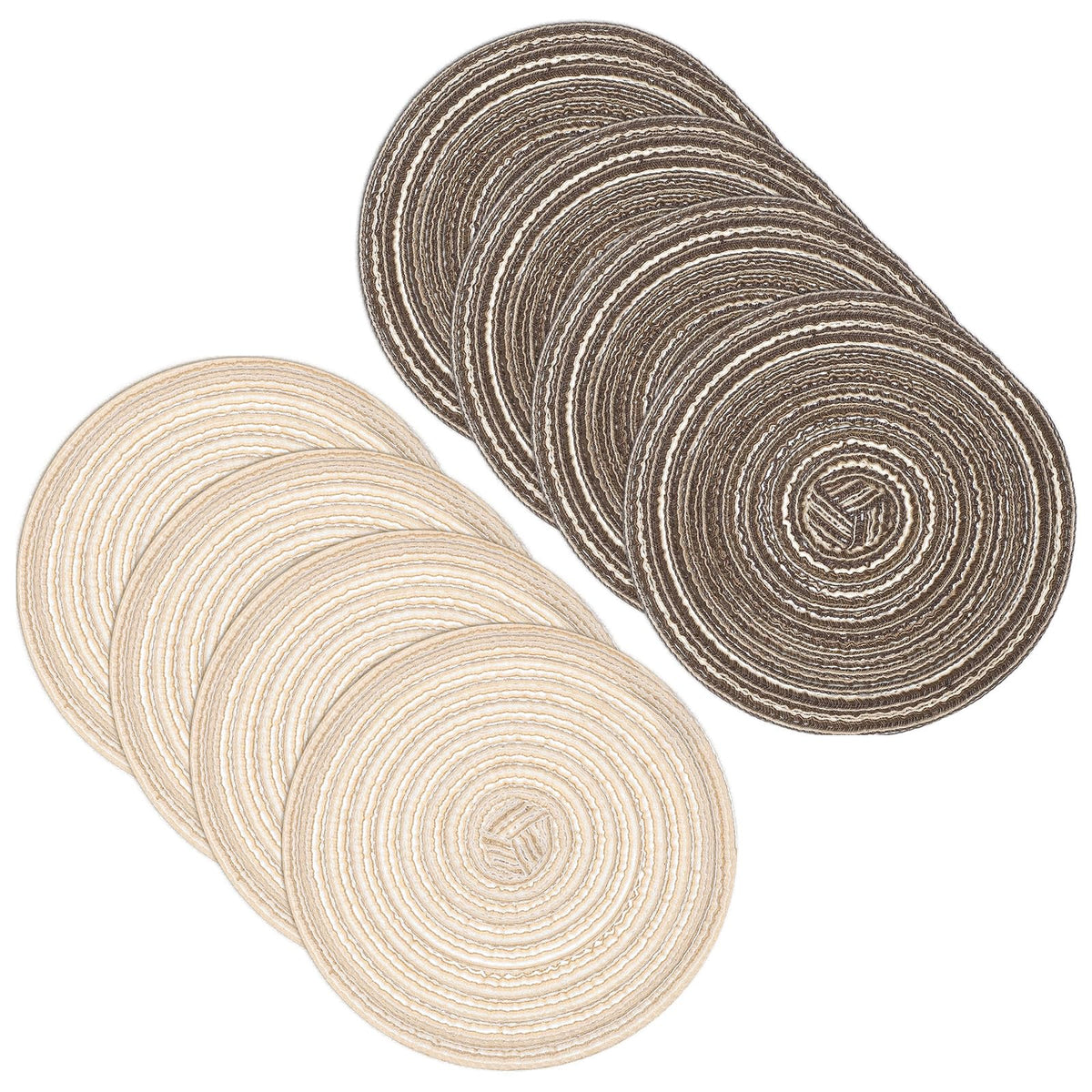 uxcell 8 Pcs Round Woven Placemats, 4.3 Inch Braided Washable Placemat Heat Resistant Decorative Place Mat for Kitchen Dining Table Countertop, Coffee/Khaki