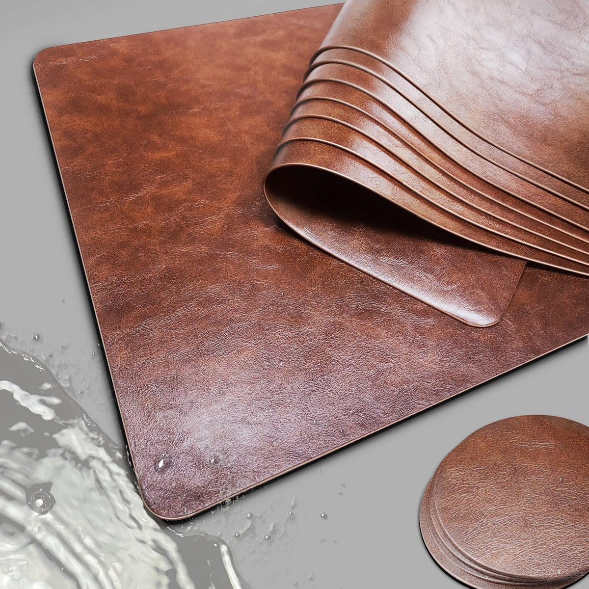 Elegant Placemats and Coasters Set 6, Vinyl Washable Place Mats with Non-Slip Stripes & Metallic Finish, Durable Dining Table Placemats Sets of 6, Dinner Table Mat with Coasters for Table Decor-Silver