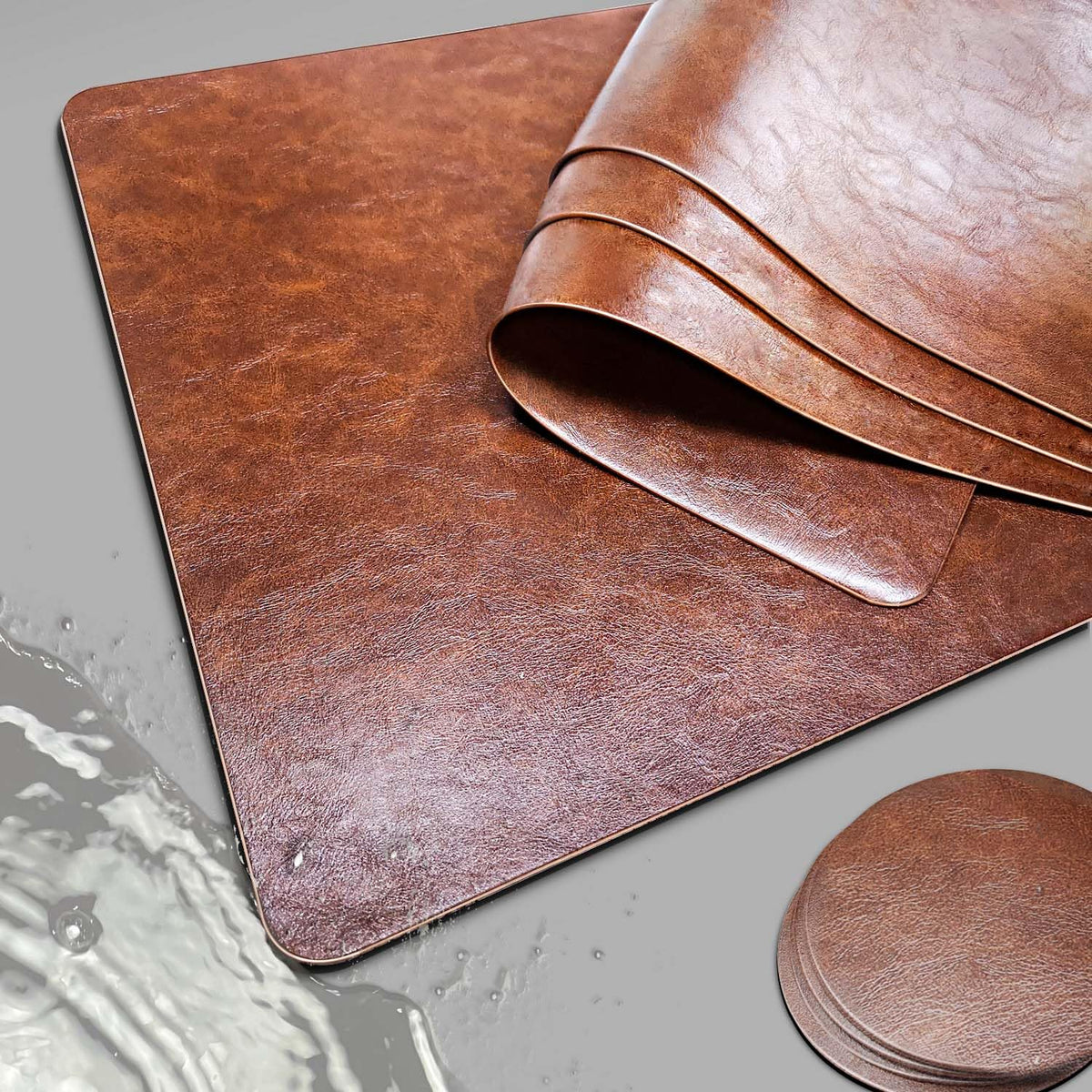 Elegant Placemats and Coasters Set 6, Vinyl Washable Place Mats with Non-Slip Stripes & Metallic Finish, Durable Dining Table Placemats Sets of 6, Dinner Table Mat with Coasters for Table Decor-Silver