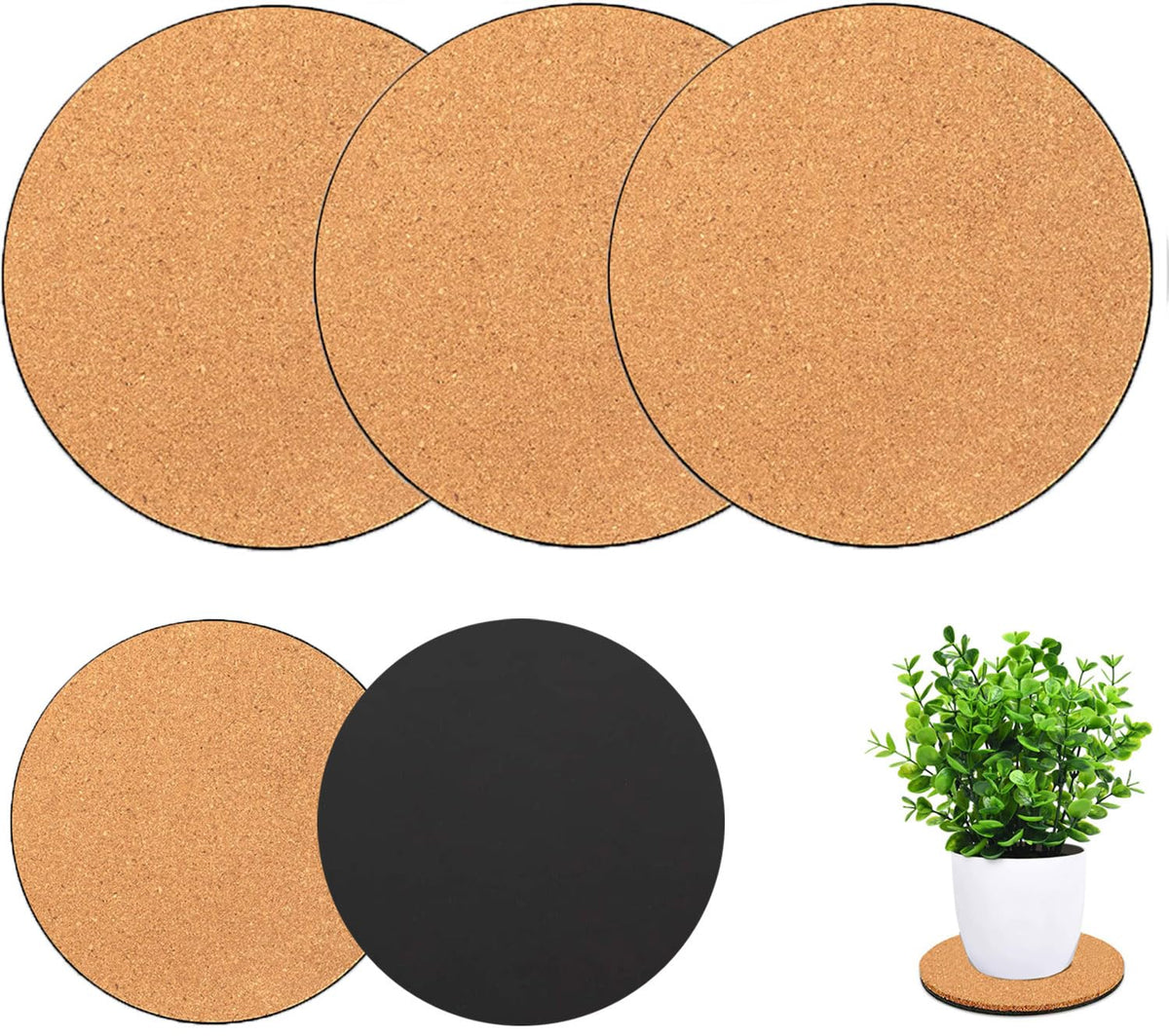 3-Piece Cork Coasters for Plants - Nude & Black