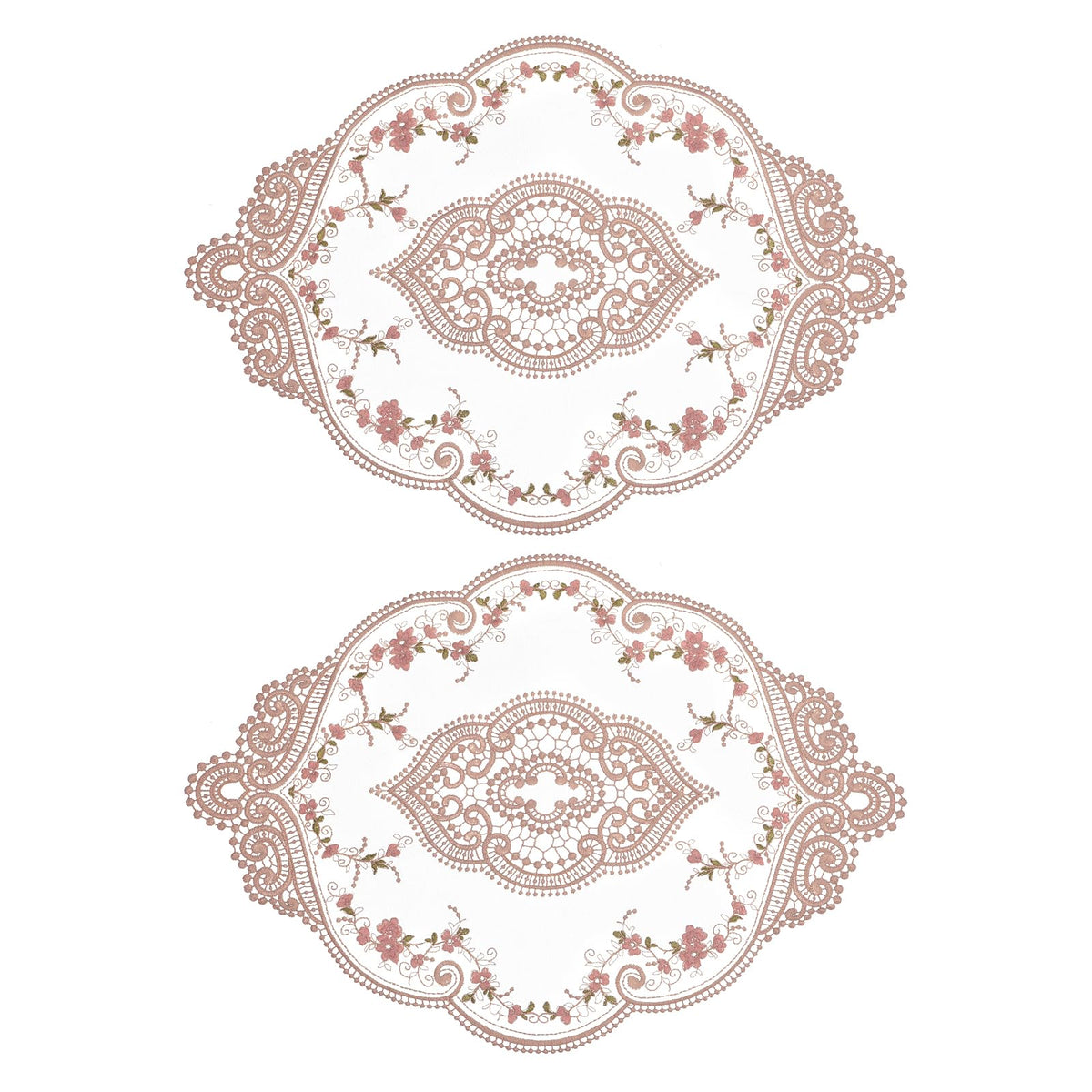 uxcell 2Pack Retro Lace Placemat 12x17-in Oval Embroidered Table Place Mats French Crochet Doilies Coasters Cup Mat for Home Wedding, Red