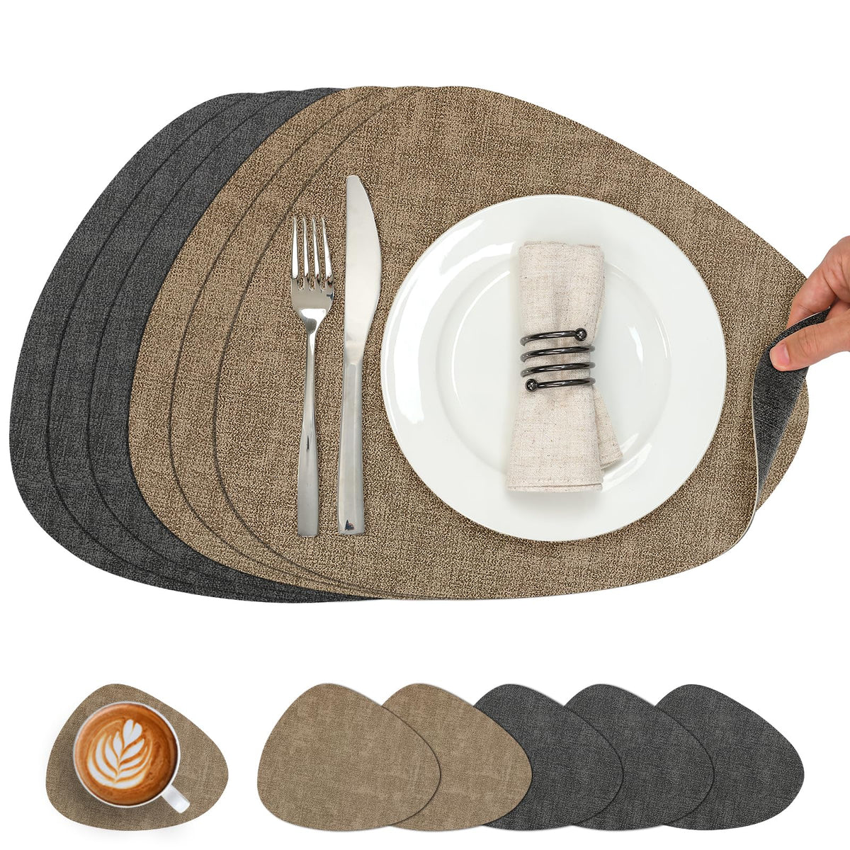 Faux Leather Placemats Set of 4, Dual Sided with Drink Coasters