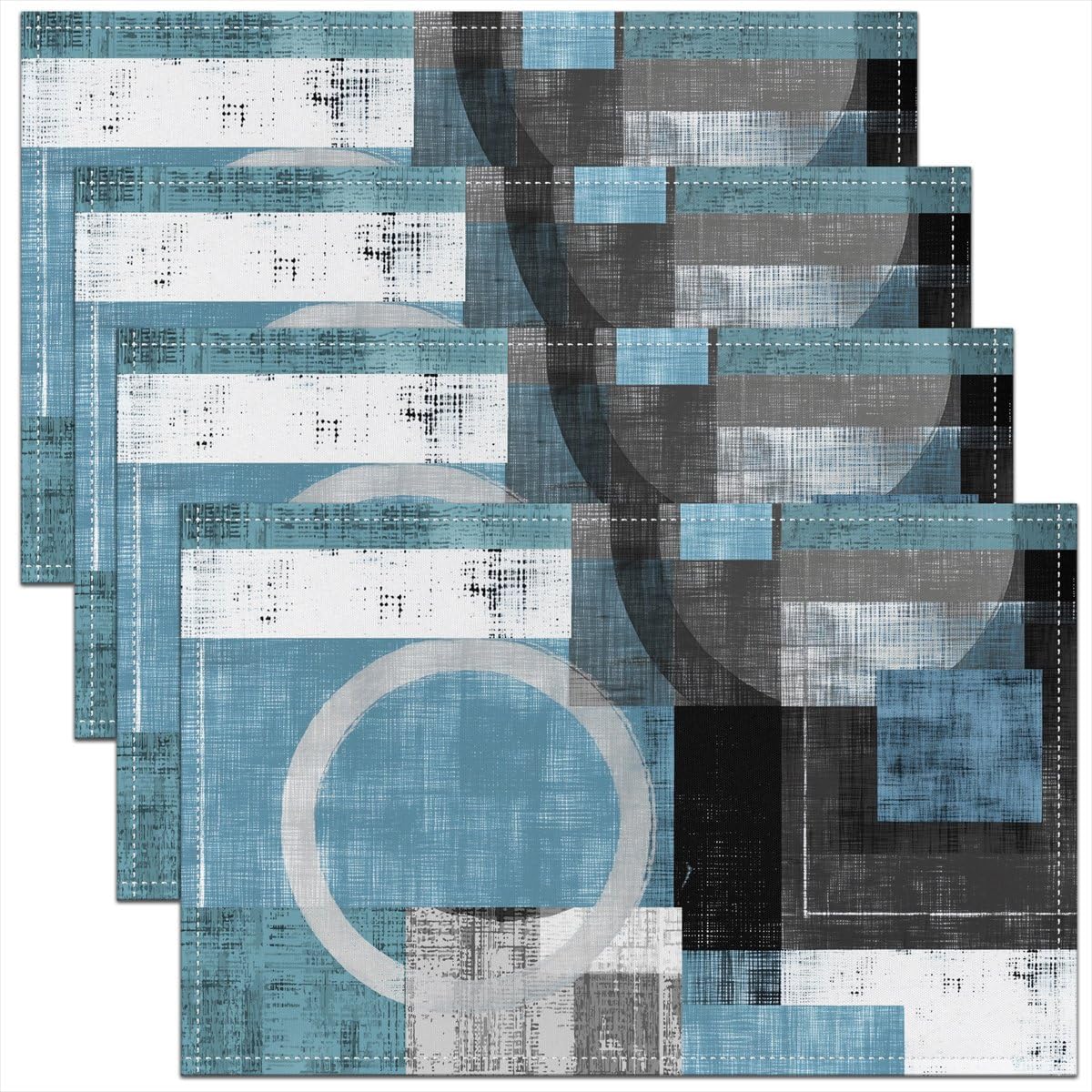 3D Abstract Design Place Mats Red Black Gray White Irregular Pattern Placemats for Teens Adults Men Modern Simple Style Kitchen Mats for Dining Table Set of 4 12x18 Inch