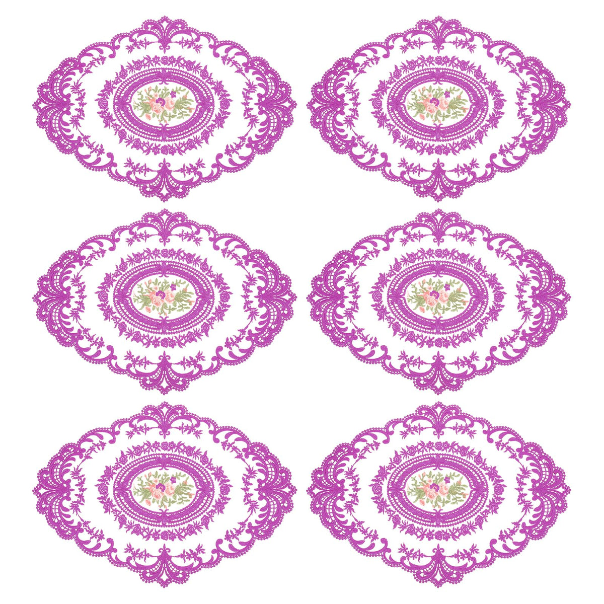 uxcell 6Pack Retro Lace Placemat 12x16-in Oval Embroidered Table Place Mats French Crochet Doilies Coasters Cup Mat for Home Wedding, Sapphire Blue