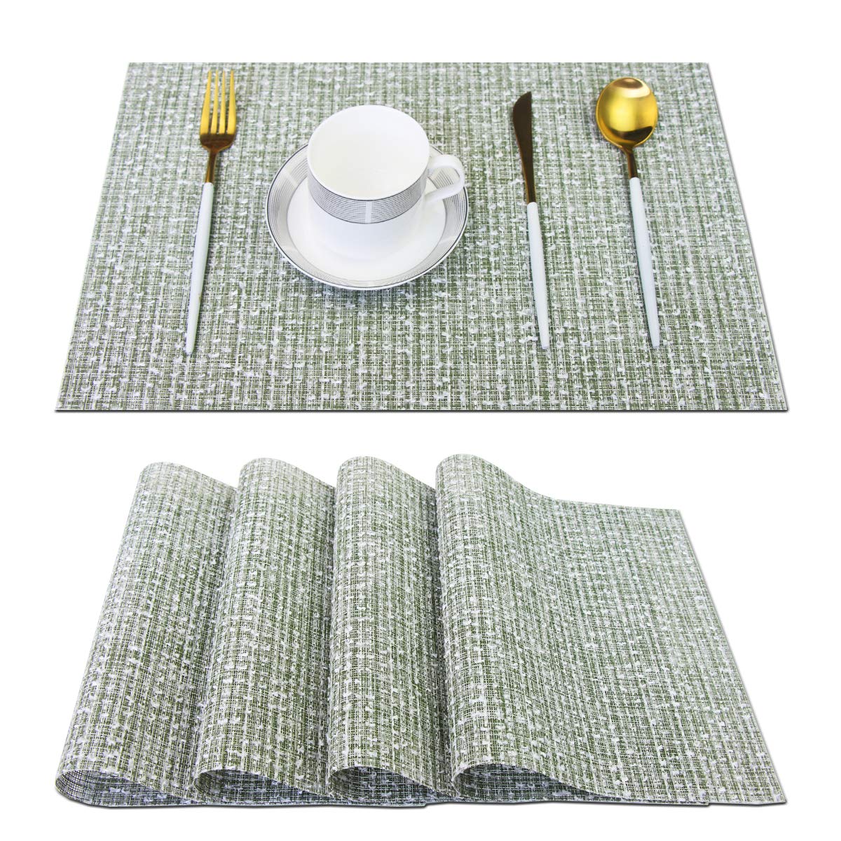 PIGCHCY Beige Placemats Set of 4 Vinyl PVC Durable Place Mats for Dining Table,Heat Resistant Non-Slip Woven Tabel Mats (18x12 inches, Beige)