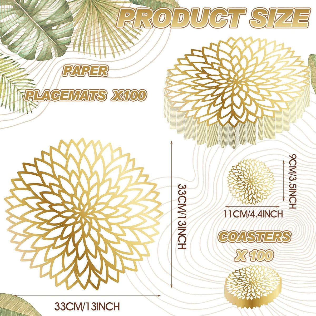 Geosar 200 Pcs Gold Round Disposable Paper Placemats Set 13 Inch