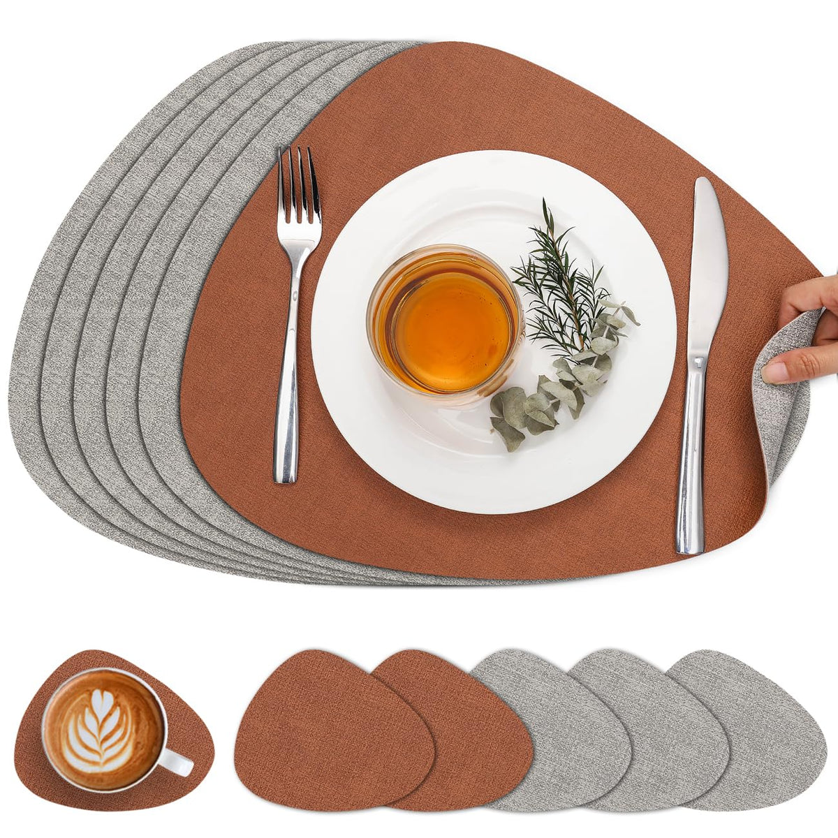 Faux Leather Placemats Set of 4, Dual Sided with Drink Coasters