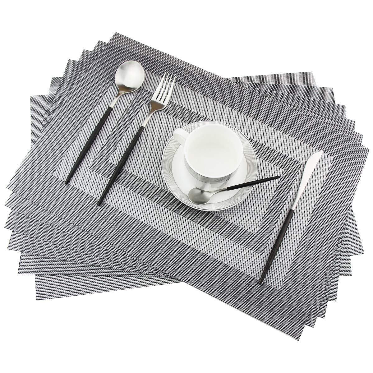 PIGCHCY Beige Placemats Set of 4 Vinyl PVC Durable Place Mats for Dining Table,Heat Resistant Non-Slip Woven Tabel Mats (18x12 inches, Beige)
