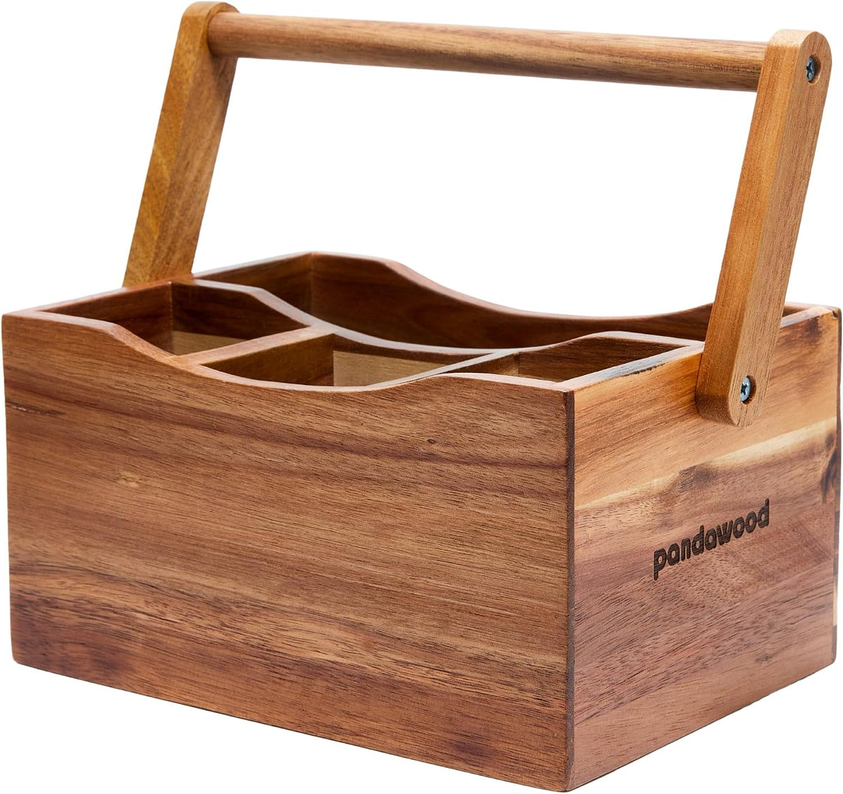 Utensil Caddy for Parties, Acacia Wood Silverware Holder for Countertop