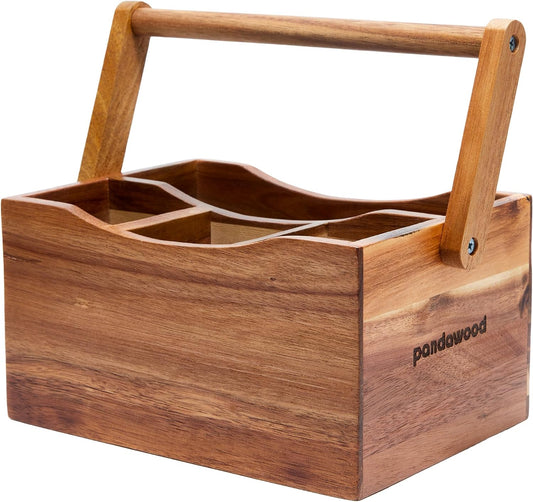 Utensil Caddy for Parties, Acacia Wood Silverware Holder for Countertop