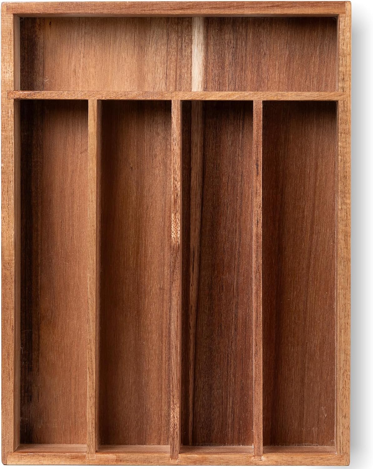 Fibogollo Acacia Wood Silverware Organizer with 5 Slots for Kitchen