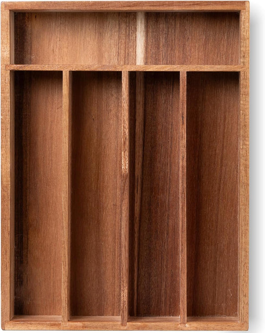 Fibogollo Acacia Wood Silverware Organizer with 5 Slots for Kitchen
