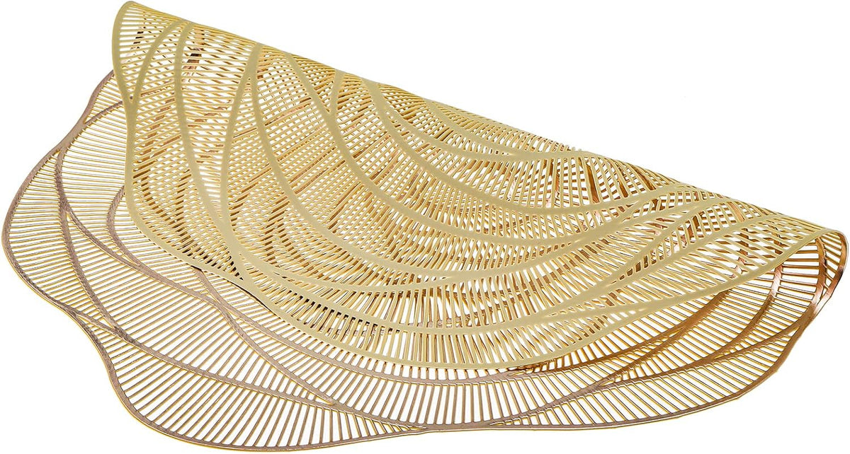 Lyellfe 20 Pack Gold Pressed Vinyl Placemats, 15 Inch Metallic Non-Slip