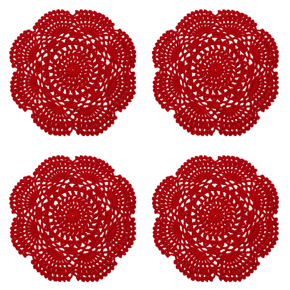 Phantomon 8 Inch Doilies Crochet Round Lace Doily Handmade Placemats 100% Cotton Crocheted Coasters, Pack of 4 (Burgundy)