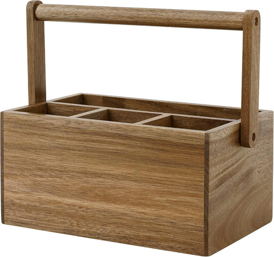 VaeFae Acacia Silverware Caddy, Utensil Holder with Handle, Medium