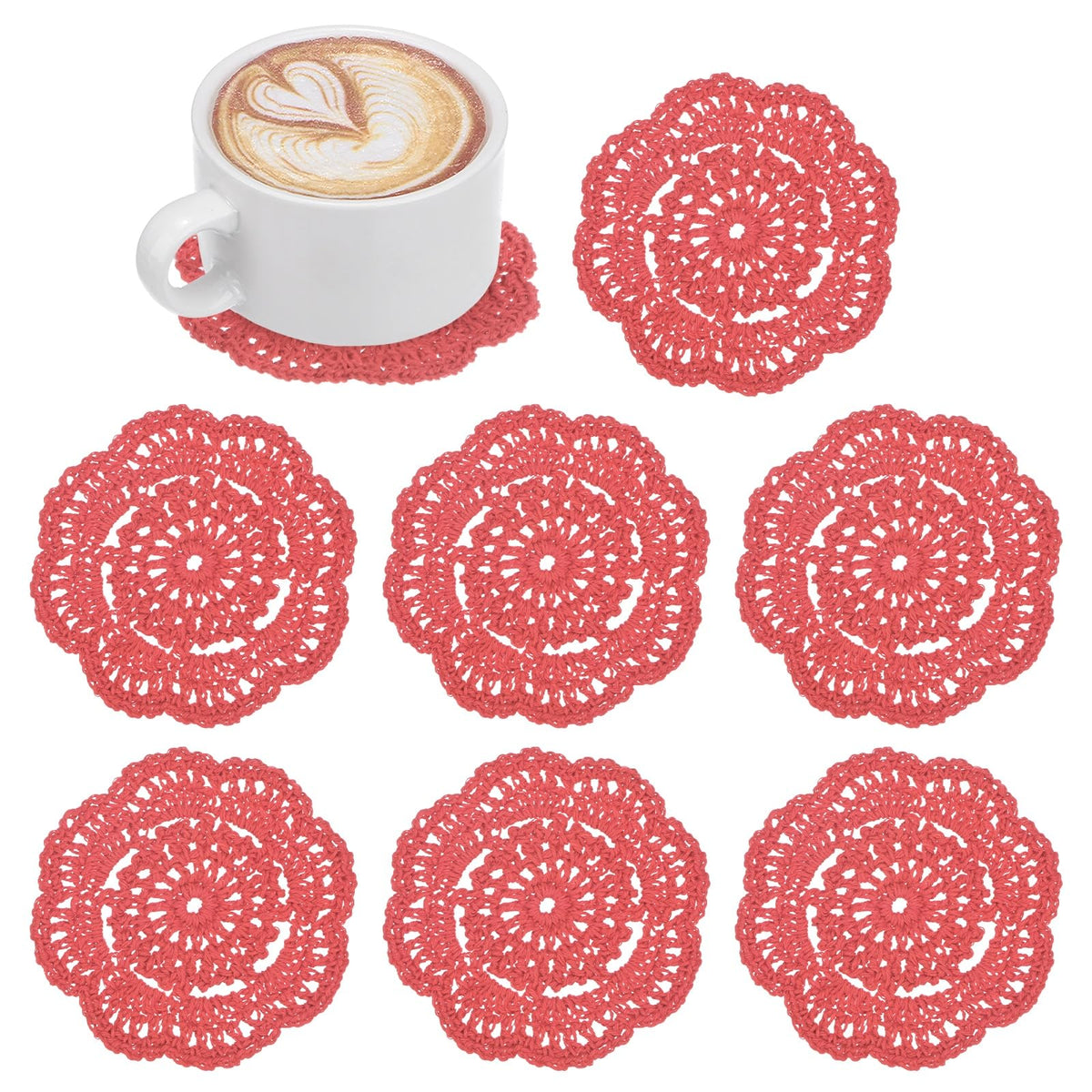 M METERXITY 8pcs Handmade Crochet Coasters 4"/10cm Round Light Pink