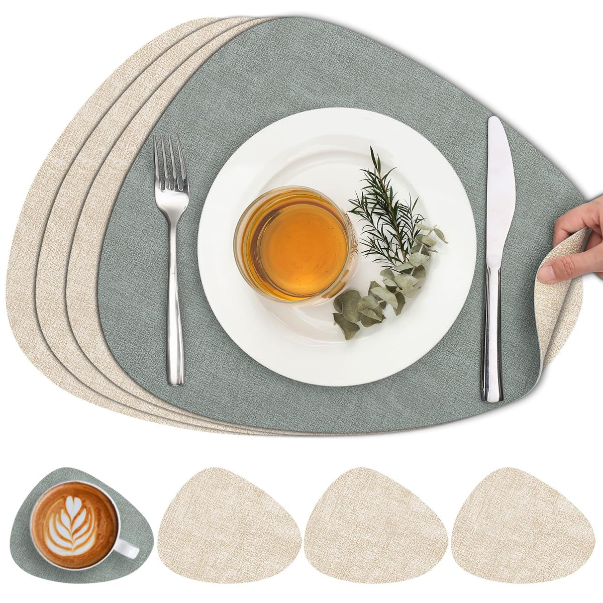 Faux Leather Placemats Set of 4, Dual Sided with Drink Coasters