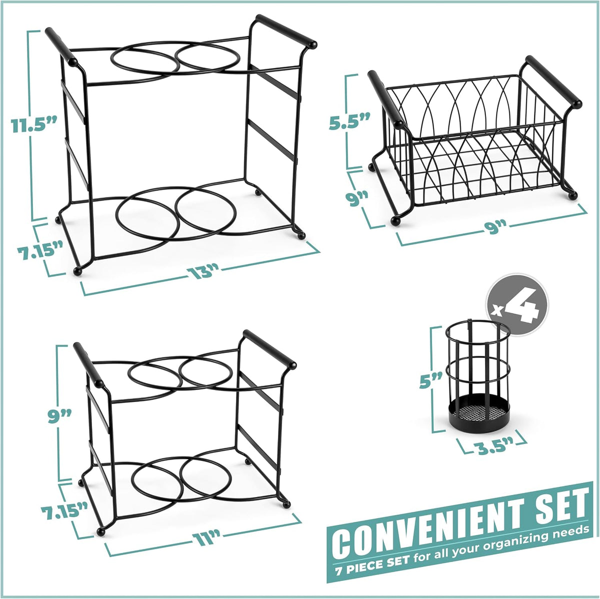 Sorbus Buffet Caddy, 7-Piece 3-Tier Set, Stackable Design (Black)