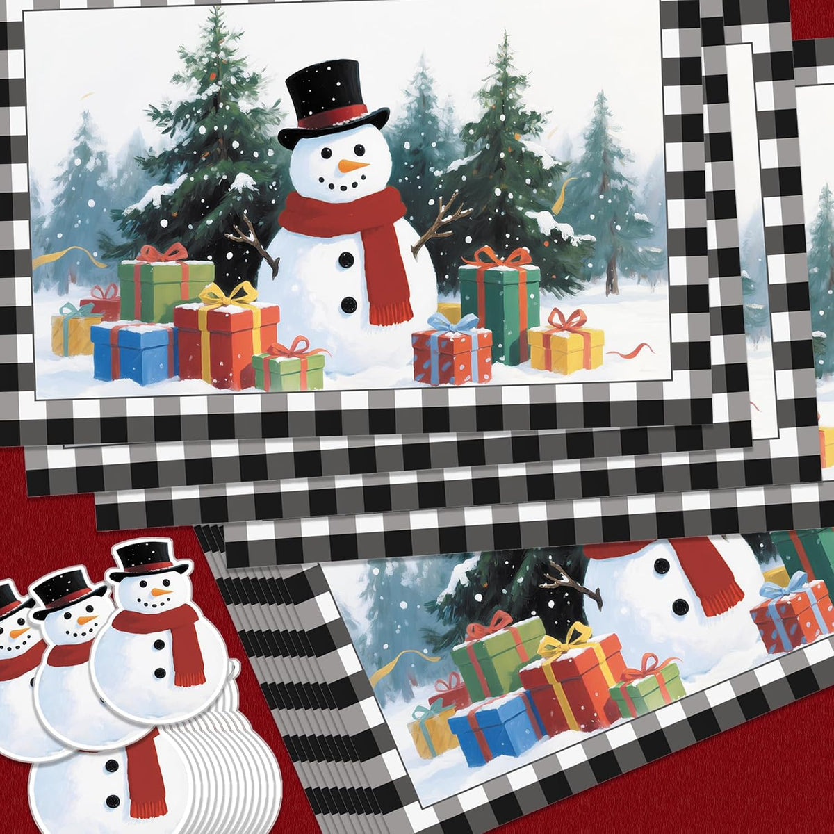 50 Pcs Christmas Paper Placemats, Christmas Tree Snowman Disposable Paper Place Mats with Coasters - 11 x 16.5 Inch Xmas Placemats Table Mats for Xmas Party Kitchen Dining Table Decor