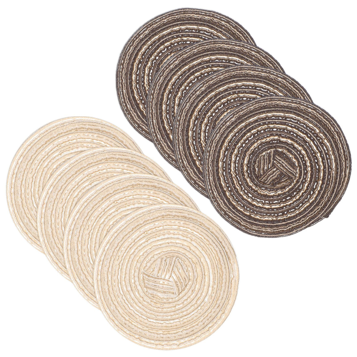 uxcell 8 Pcs Round Woven Placemats, 4.3 Inch Braided Washable Placemat Heat Resistant Decorative Place Mat for Kitchen Dining Table Countertop, Coffee/Khaki