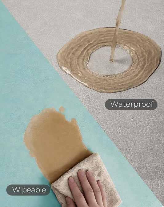 Reversible Faux Leather Placemats and Coasters Set of 4, 12x17 Inch – Hotel-Quality Heat Resistant & Waterproof Wipeable Table Mats, Non-Slip for Dining Kitchen (Mist Blue)