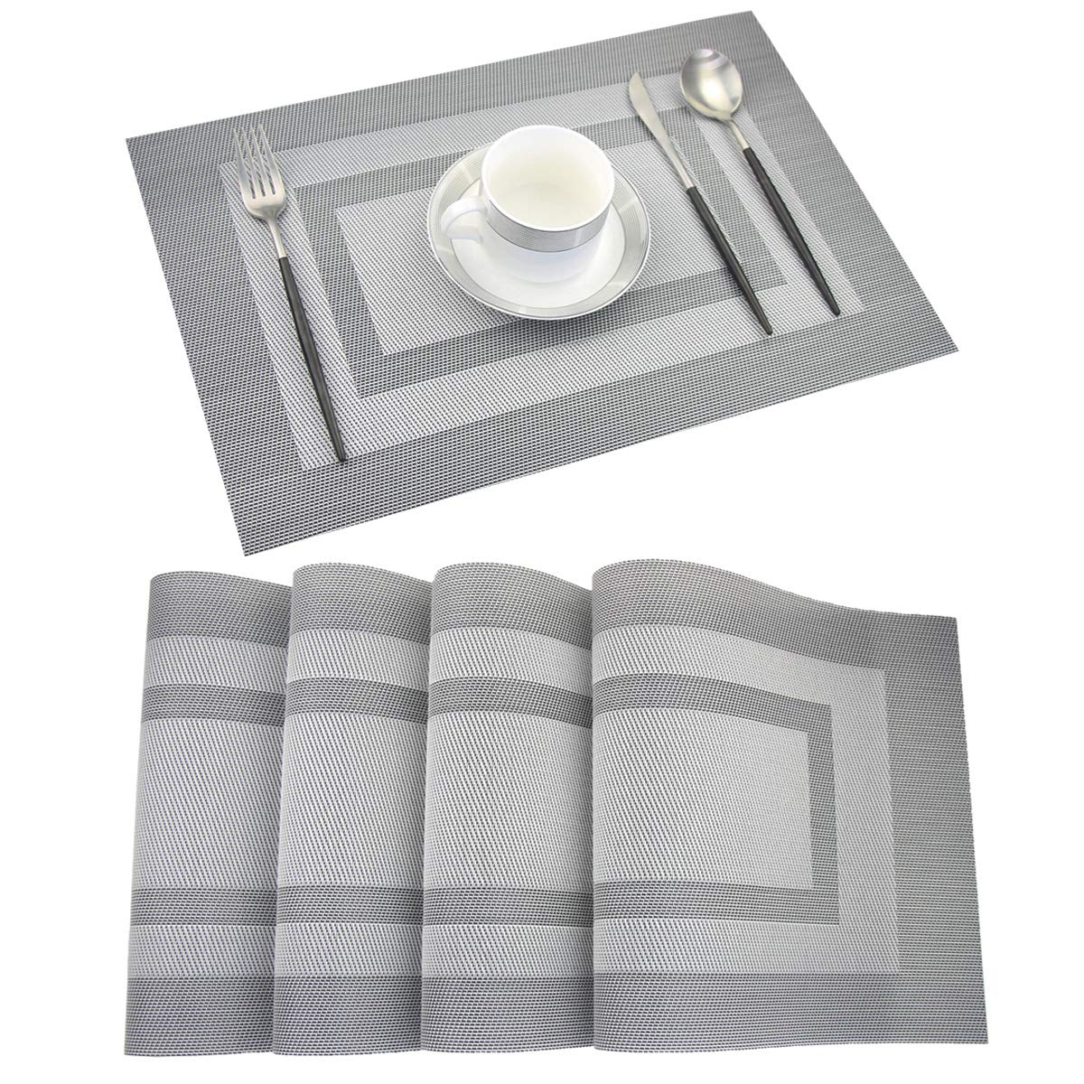PIGCHCY Beige Placemats Set of 4 Vinyl PVC Durable Place Mats for Dining Table,Heat Resistant Non-Slip Woven Tabel Mats (18x12 inches, Beige)