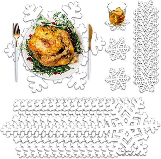 200 Pcs Snowflake Paper Placemats Coasters Set White,Snowflake